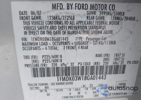 2008 Ford Taurus X Limited from USA, damaged, VIN 1FMDK03W18GA01443